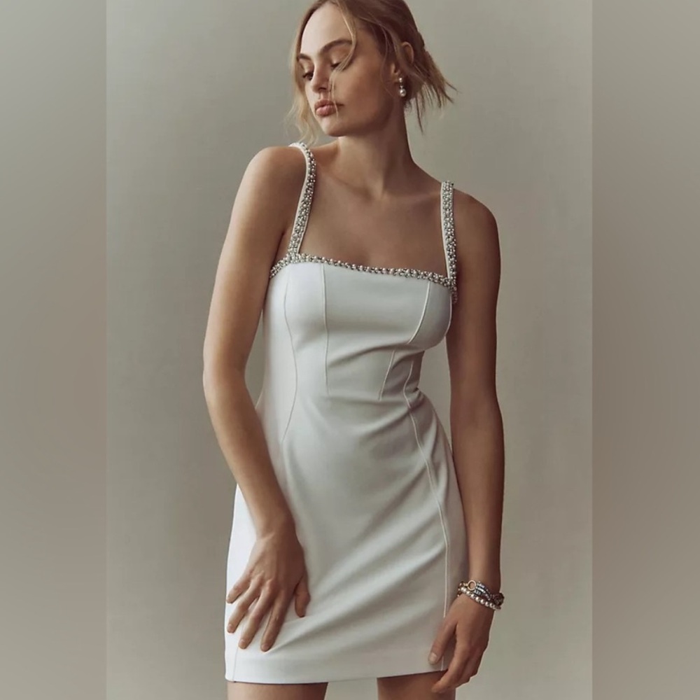 Anthropologie BHLDN Bridal Mini Dress with Pearl and Rhinestone Trim